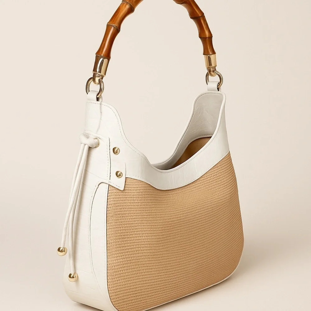 Ann Taylor LOFT Elegant Tan and White woven Women's Bag